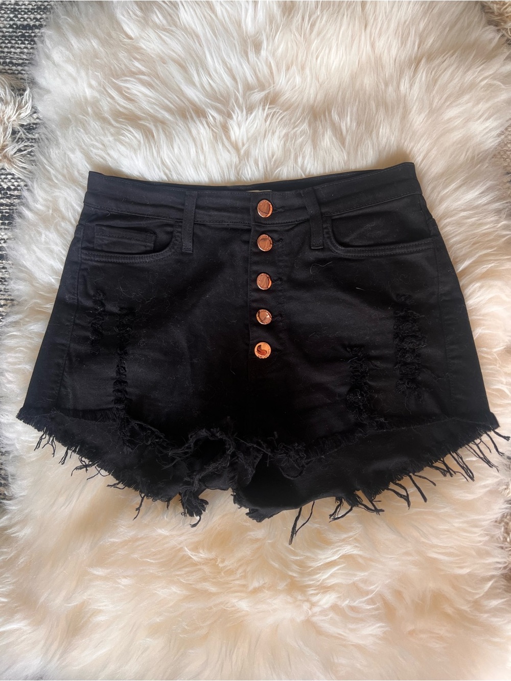 Black Distressed High-Waist Denim Shorts